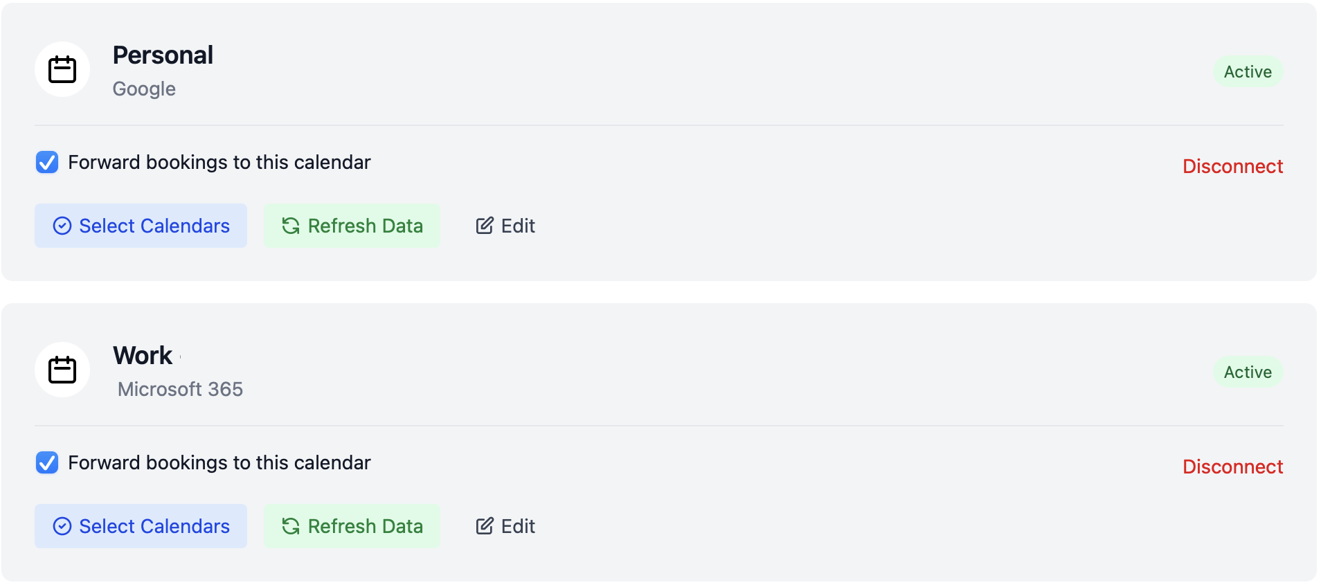 Calendr integrations settings where firm admins generate API tokens for automation